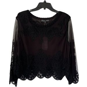 Pretty Angel Black Embroidered Mesh Top